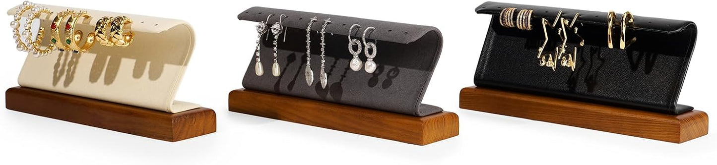 Solid Wood Jewelry Earrings Display Stand Small Jewelry Display for Long Earrings(Black)