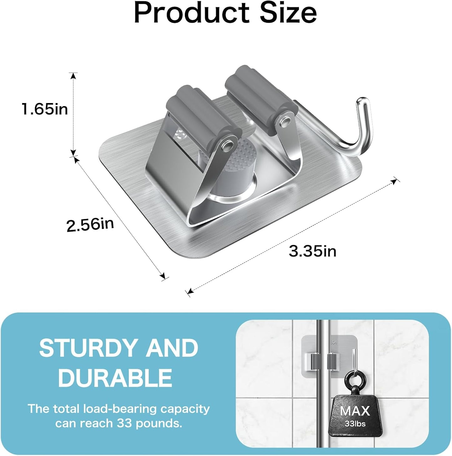 nacena Broom Holder Wall Mount, 4 Packs Silver Stainless Steel Mop and Broom Hanger with Hooks Heavy Duty Broom and Mop Organizer Wall Hanging for Bathroom