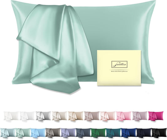 SUATIEN Mulberry Silk Pillow Cases Queen Size Silk Pillowcase for Hair and Skin with Zipper Soft Breathable Smooth Cooling Silk Pillow Case for Sleeping,Gifts for Women (Sage Green,20"X 30",1Pcs)
