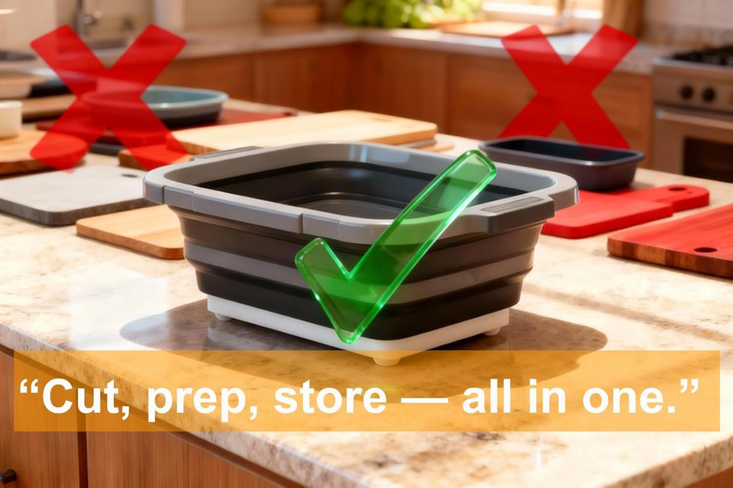 8L/16L BBQ Prep Tub with Cutting Board, Lid & Complimentary Mitts/Gloves – Collapsible Bucket for BBQ, Marinade, Picnic, Camping, Meat Prep – Orange/Black (Black, X-Large Lid Lock)