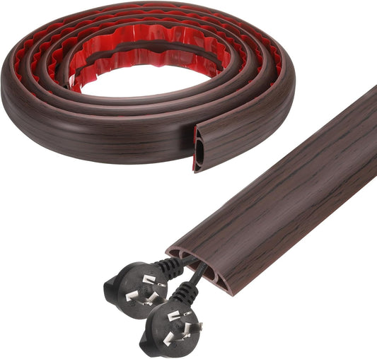 HARFINGTON 6ft Cord Cover Floor W0.6 x H0.33 Inner Channel PVC Hide Extension Cable Floor Wire Hider Wire Covers Protector for Prevent Cable Trips Cables Management, Wood Black