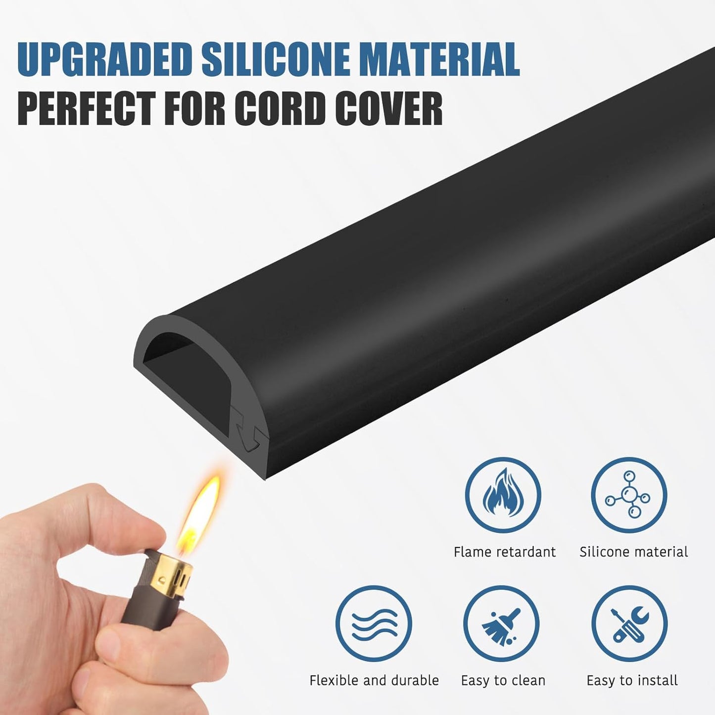 Silicone Wall Wire Hider, Side Open Wire Covers for Cords on Wall, 10FT Self-Adhesive Flexible Cord Hider for Mounted TV, Home Office, Cavity 0.63" W x 0.31" H