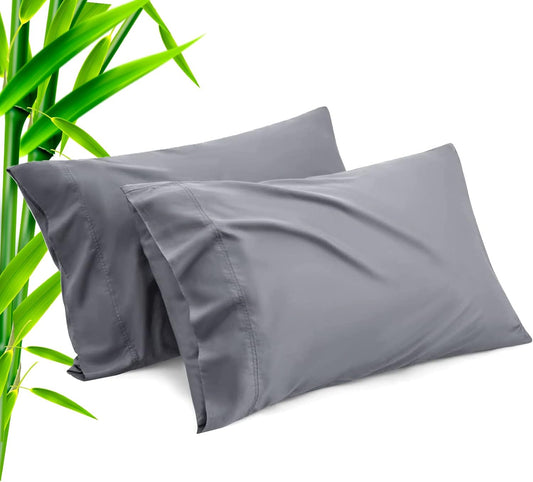 Pillow Cases Standard Size 2 Pack, Bamboo Rayon Cooling Pillowcases with Envelope Closure, Cool Breathable Pillow Case for Hot Sleepers & Night Sweats, 20x26 inch, Dark Grey