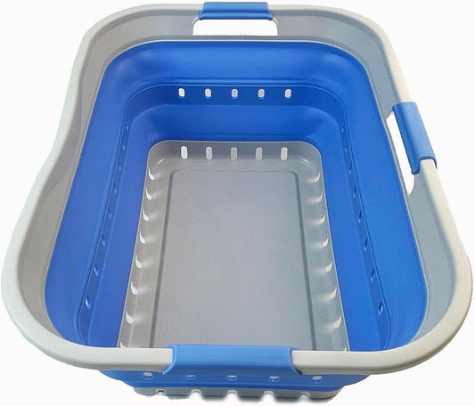 SAMMART 42L (11 gallon) Collapsible Plastic Laundry Basket - Foldable Pop Up Storage Container/Organizer - Space Saving Hamper/Basket (1, Grey/Little Boy Blue)