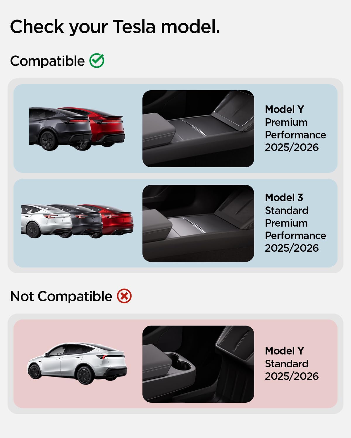 Spigen Center Console and Armrest Organizer for Tesla Model Y Juniper (Only Premium & Performance 2025/2026) and Model 3 Highland (Standard, Premium & Performance 2024/25/26)