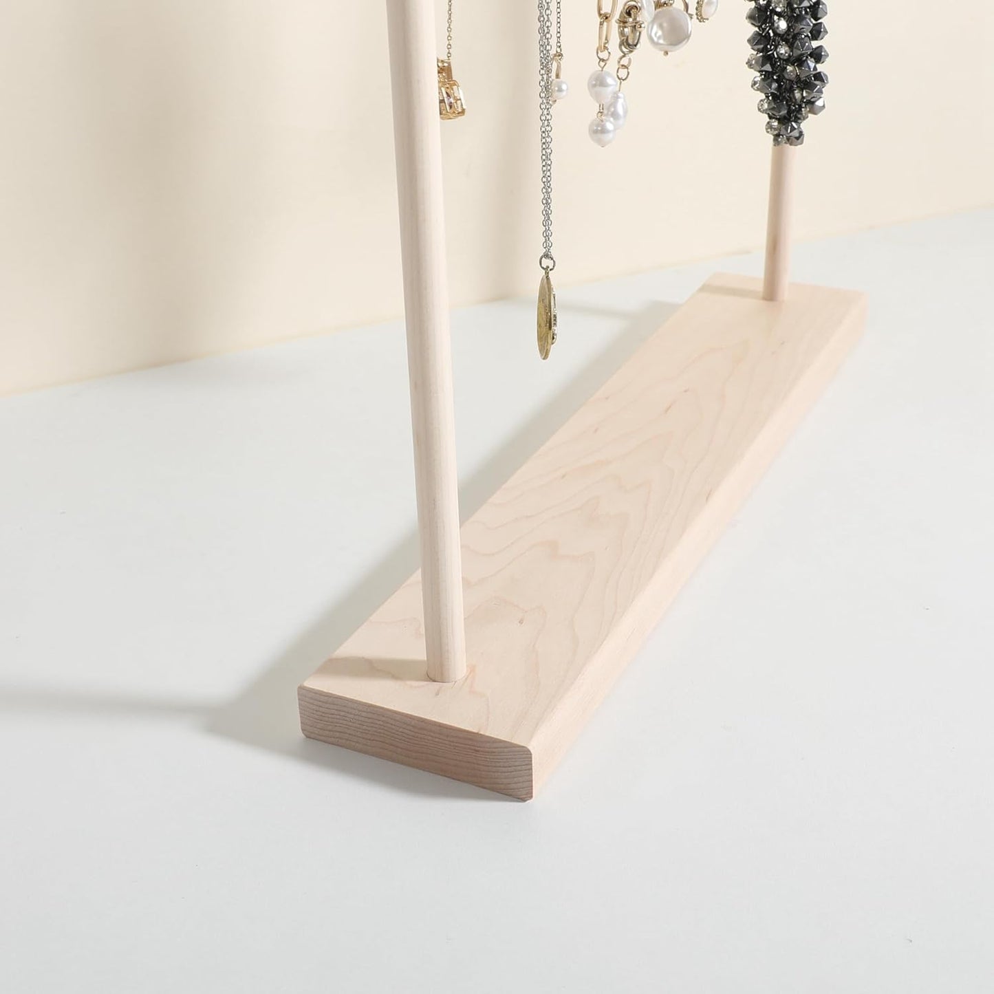 GemeShou Large necklace hanger shelf with 17 copper bars, Wooden jewelry storage organizer rack for hanger necklace bracelet, necklace display stand for boutique store【Marple】