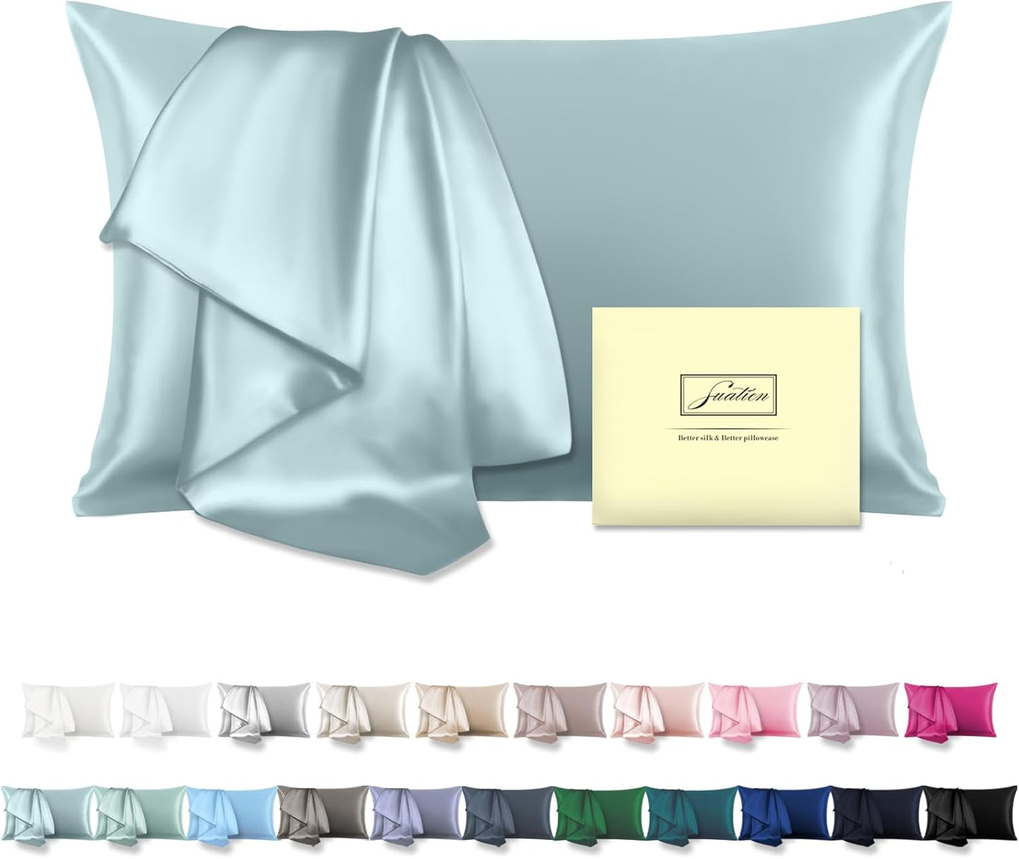 Natural Mulberry Silk Pillowcase for Hair and Skin Queen Size 20"X30" Case with Hidden Zipper Soft Breathable Smooth Cooling Pillow Covers for Sleeping(Haze Blue,1Pcs)