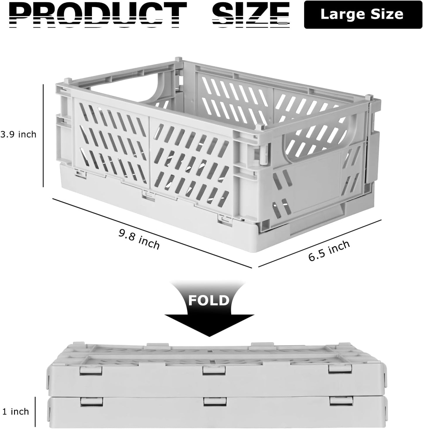Tixill 2-Pack Mini Foldable Plastic Baskets for Organizing and Storage, Collapsible Storage Crate for Home Kitchen Bedroom Bathroom Office (9.8x6.5x3.8, Grey)