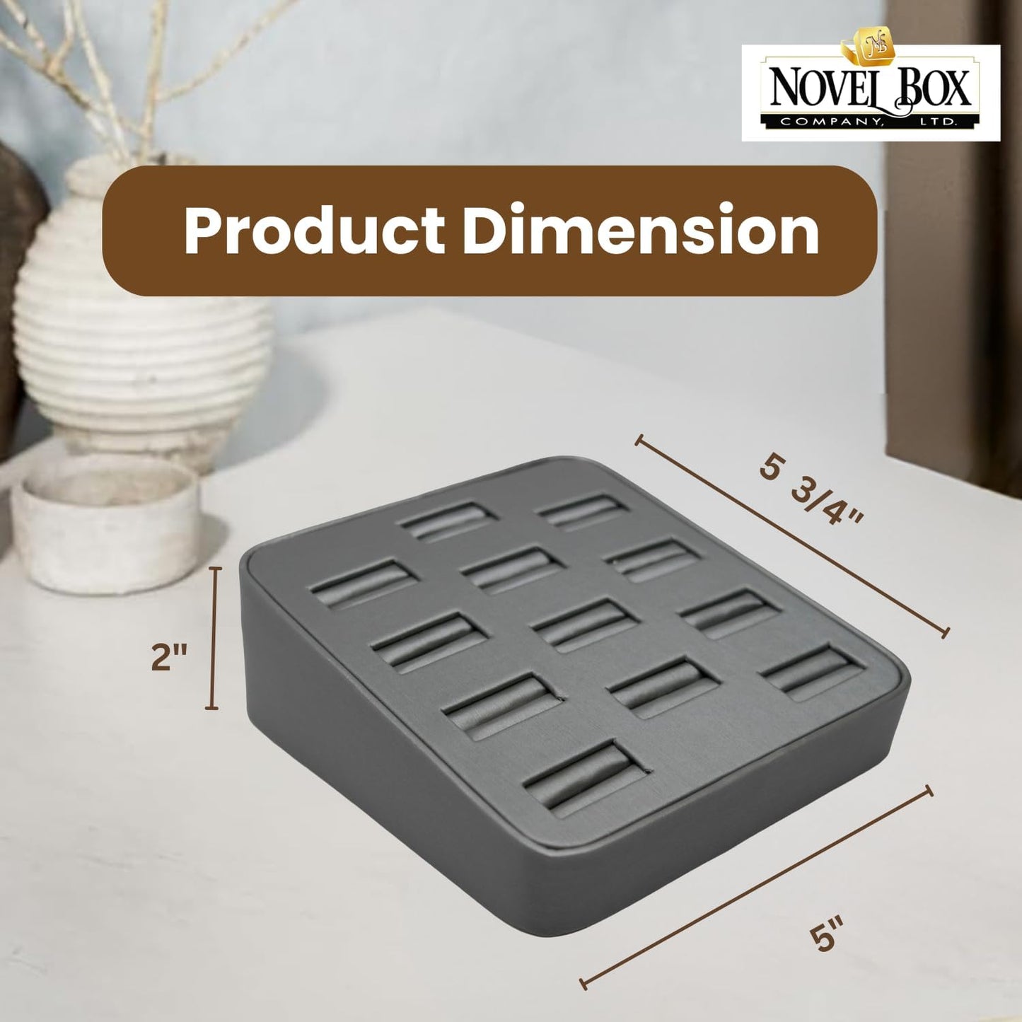 Novel Box 12-Slot Silver Leatherette Rings/Earrings/Cufflinks Holder Tray 5.75x5x2 Inches - Ring Holder Organizer for Selling or Personal Use - Jewelry Display Trays for Special Occasions