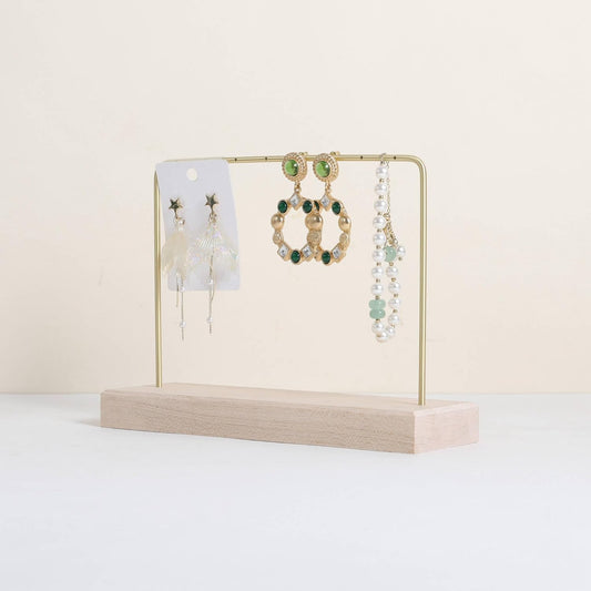 GemeShou Maple Earring holder for selling, Brass earring stands and displays for show, Wood Jewelry Storage hanging shelf for Girl Woman【U Shelf-Maple】
