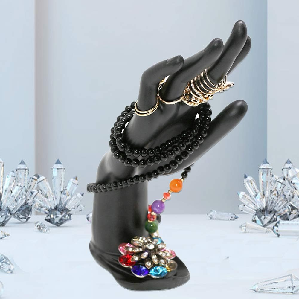 Resin Lotus Flower Ring and Bracelet Artcraft Hand Display Rack(Lotus Hand Model,Black)