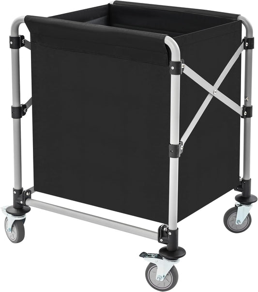 Commercial Laundry Cart with Wheels,Folding Laundry Hamper Cart,Heavy Duty Rolling Laundry Basket with Large Capacity,Laundry Sorter Trolley for Home Hotel Apartment (Black, 23.62 * 19.69 * 23.62in)