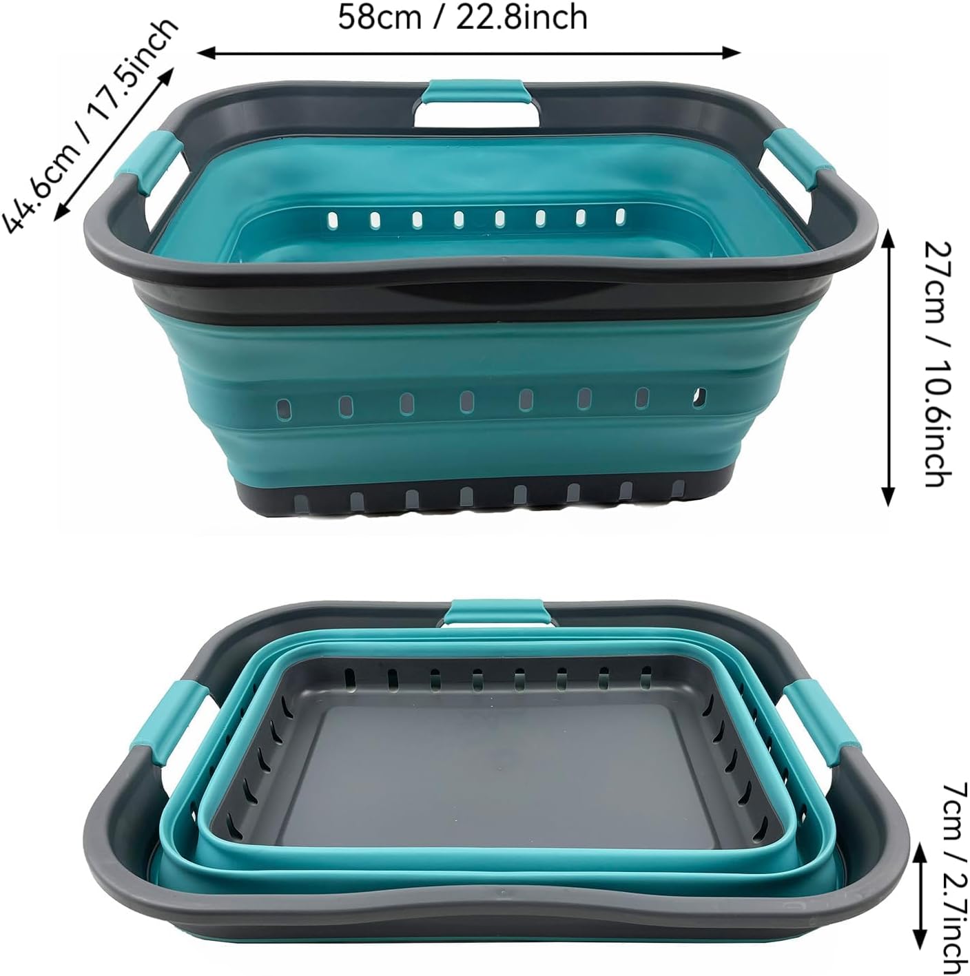 SAMMART 42L (11 gallon) Collapsible Plastic Laundry Basket - Foldable Pop Up Storage Container/Organizer - Space Saving Hamper/Basket (Grey/Crystal Blue)