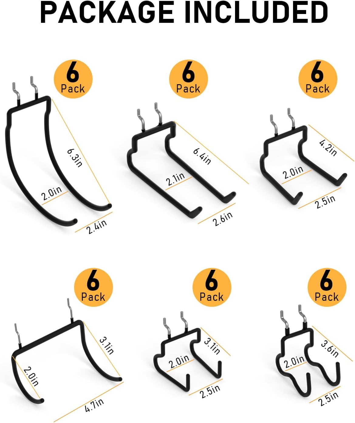 INCLY 36 Pack Heavy Duty Pegboard Hooks, 1/4" Pegboard Drill Holder Tool Utility Hooks, Peg Board Tool Hangers Accessories for Hanging Power Tools, Drill, Hammer, Workbench, Garage