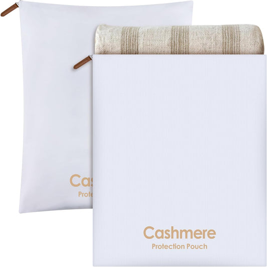 2 Pack Cashmere Sweater Storage Bags, Large Breathable Washable Pure Cotton Zipper Pouch Organizers Covers Bags for Cashmere Wool Sweaters Clothing Saree Storage Protection, 17 x 14 inch