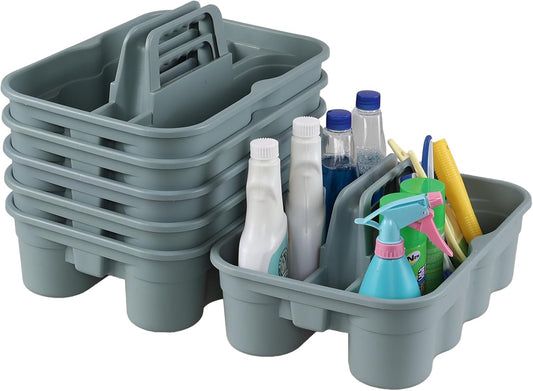 Hespama 6-Pack Cleaning Storage Caddy with Handle, Plastic Easy Carry Cleaning Caddy