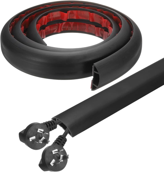 HARFINGTON 4ft Cord Cover Floor W0.6 x H0.33 Inner Channel PVC Hide Extension Cable Floor Wire Hider Wire Covers Protector for Prevent Cable Trips Cables Management, Black