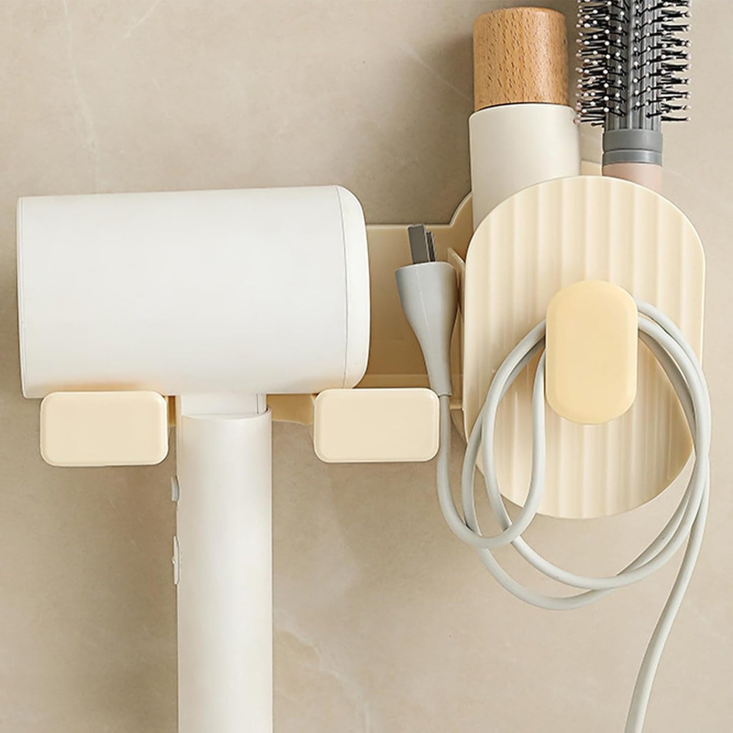 Wall Hair Dryer - Adhesive Storage Rack - Hair Tool Organizer | for Brush Bottle Curling Iron Comb Barrettes Cosmetics Straightener Home Bedroom Laundry Room