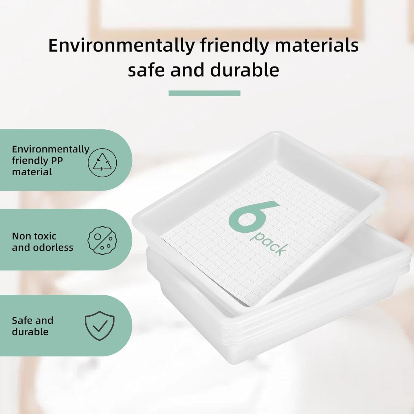 Turn in Trays Classroom, 6 Pack White Paper Trays for Classroom with Colorful Labels, Thick Plastic Storage Bins,Paper Bins for School, Office Organization, Letter Size Flat Storage Tray
