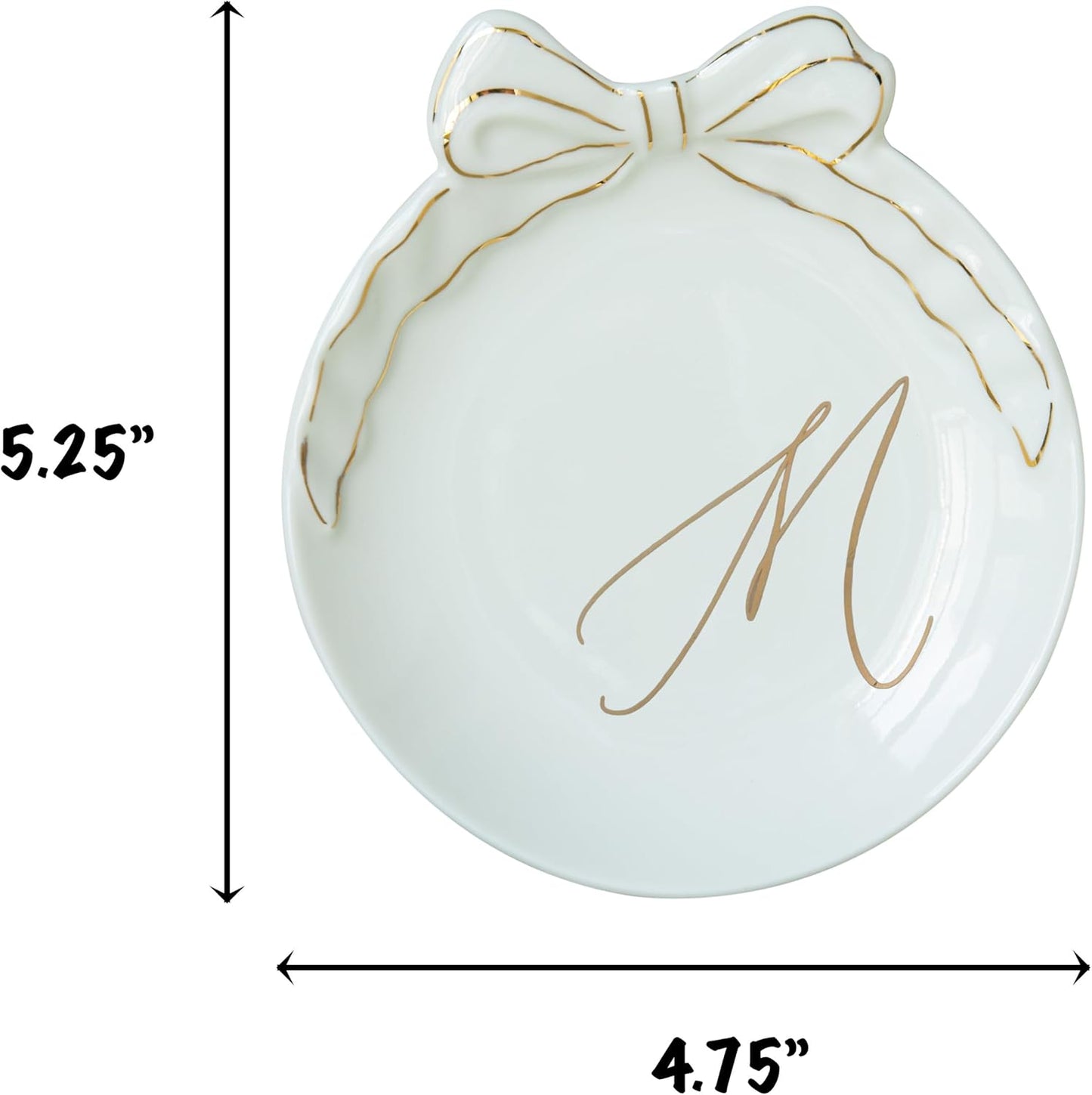 COLLECTIVE HOME - Personalized Initial Ceramic Jewelry Tray with Bow, Christmas Gift Ideas for Women, Small Gift for Girlfriend Wife, Ring Holder, Earrings Dish, Birthday Gift for Her (M)