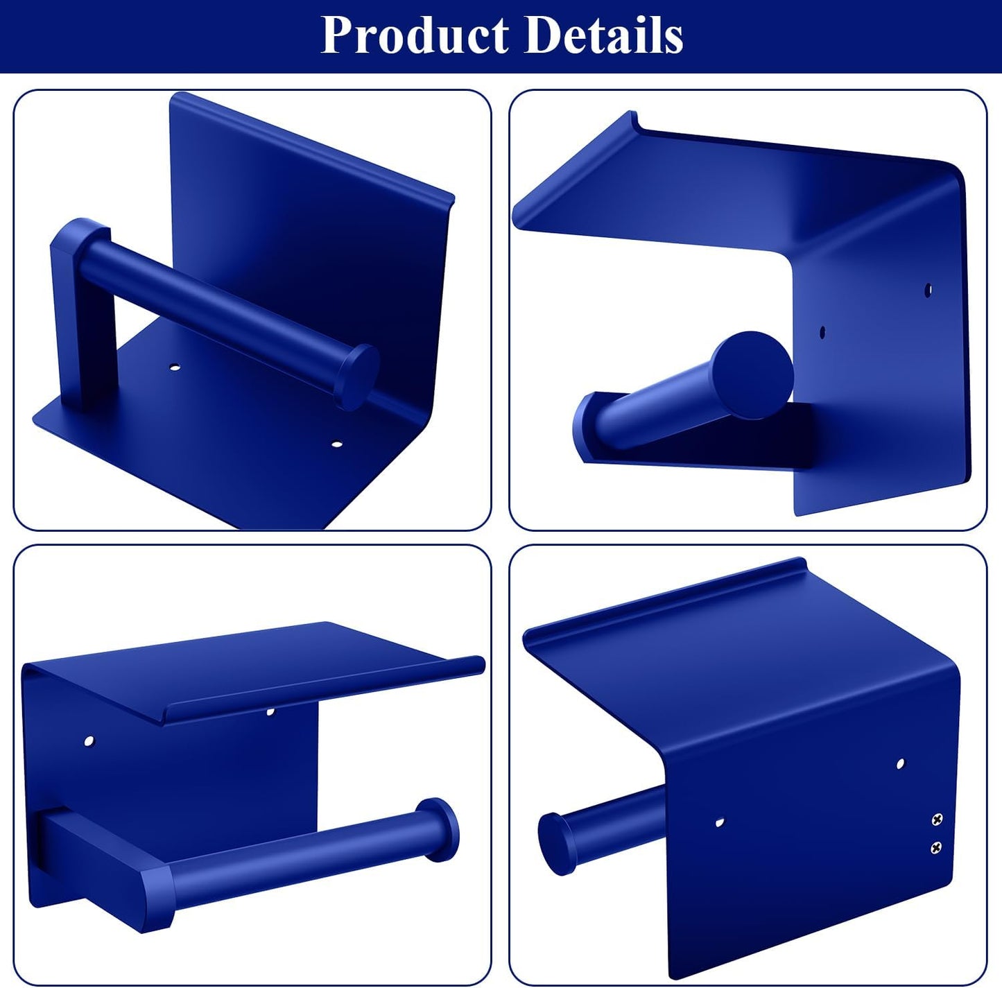 Tindbea Toilet Paper Holder with Shelf Adhesive or Screw Wall Mounted Toilet Paper Roll Dispenser Storage, Stainless Steel Bathroom Shelf Holder Accessories (Klein Blue)
