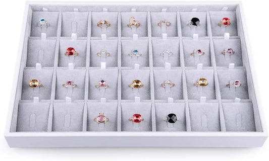 Oirlv 28 Region Ring Display Tray Stackable Jewelry Organizer Trays Leather Rings Storage Case