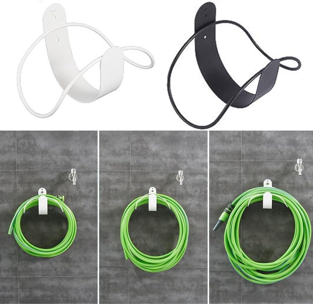 Carbon Steel Garden Hose Holder Wall Mounted, Outdoor Water Hose Wall Mount Storage with Space Saving Design, 30 Meter Capacity Hose Reel Wall Bracket(White)