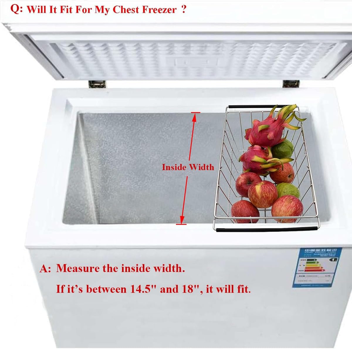 Orgneas Expandable Chest Freezer Basket, Stainless Steel Hanging Deep Freezer Organizer Bins Adjustable Handles (16.5" ~ 20") Wire Basket Storage Rack, Fits 5 Cu.FT and 7 Cu.Ft Chest Freezer
