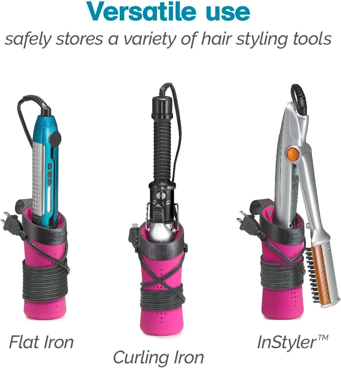Polder Silicone Cover for Flat Iron, Curling Iron, Hair Straightener - Portable Organizer for Styling Tools, Travel or Home Use, Pink