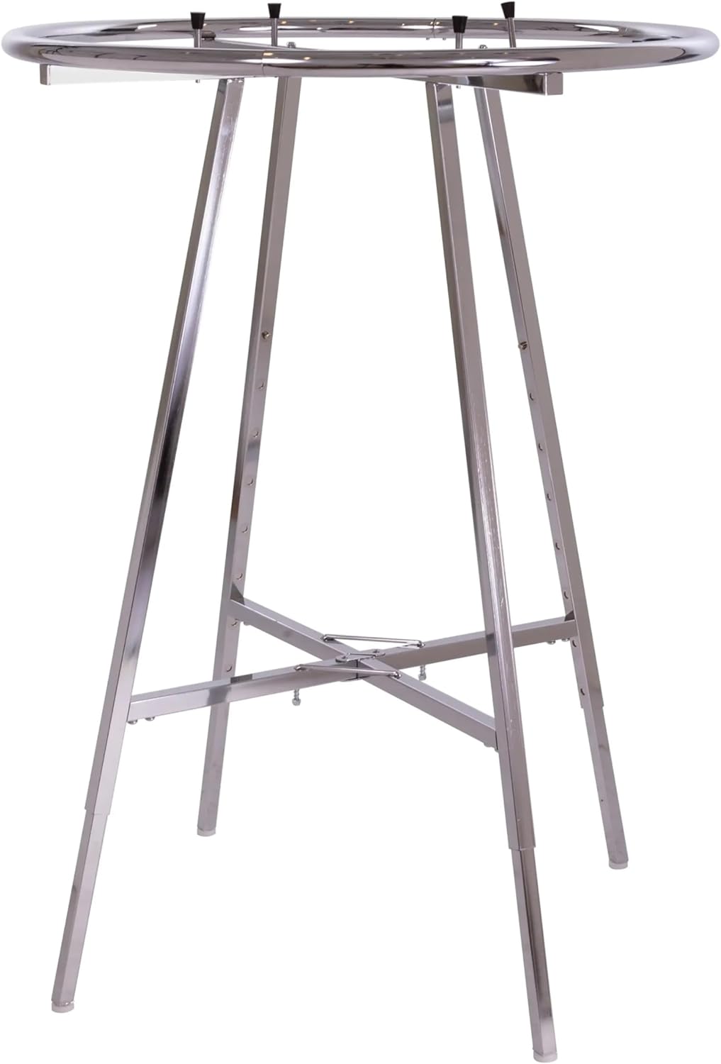 Econoco Folding Round Garment Rack, Adjustable Height Retail Display, Chrome Finish (36" Rack with Glass Shelf Topper)
