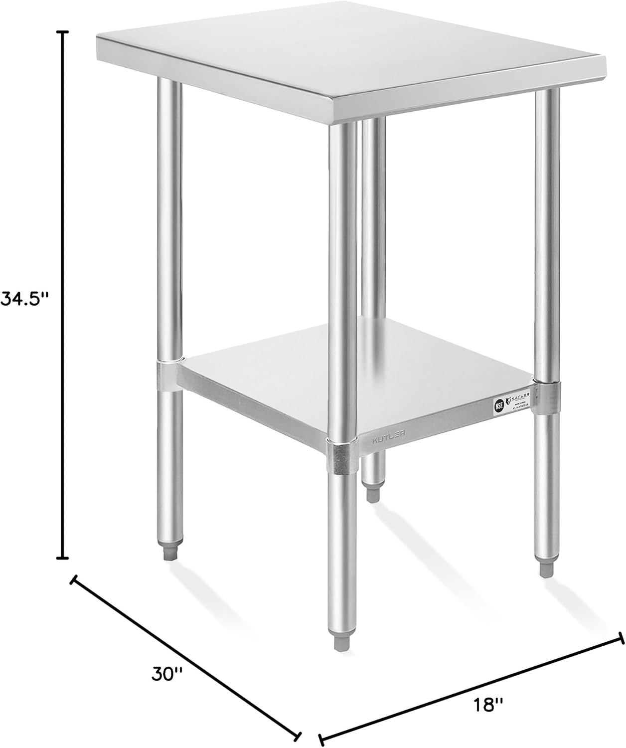 KUTLER Stainless Steel Table 30 x 18 Inches, NSF Heavy Duty Commercial Kitchen Prep and Work Table with Undershelf for Restaurant, Hotel, Home