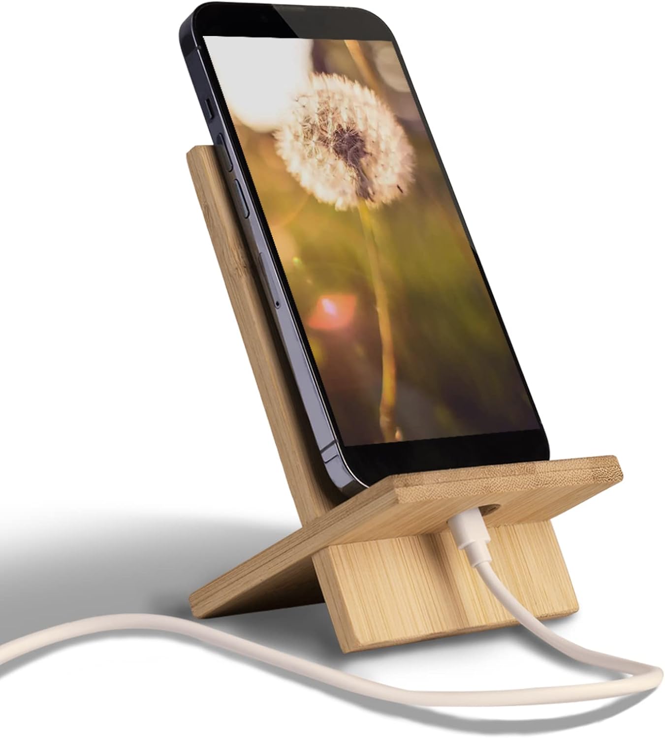 Bamboo Tablet Holder - Adjustable Folding iPad Stand with Charge Port for Desk or Cooking