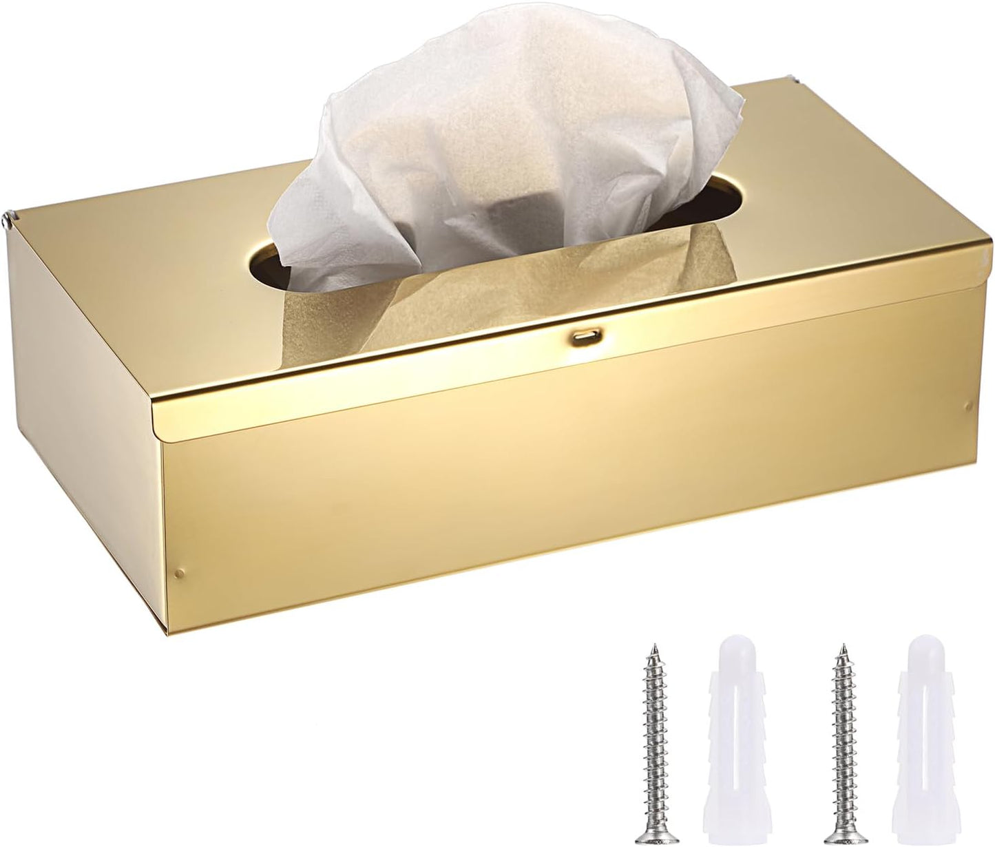 Sumnacon Tissue Box Cover Rectangle Stainless Steel Tissue Box Stylish Tissue Box Holder, Modern Tissue Cover for Bathroom Toilet Bedroom Living Room Kitchen Table Desk Office, Gold