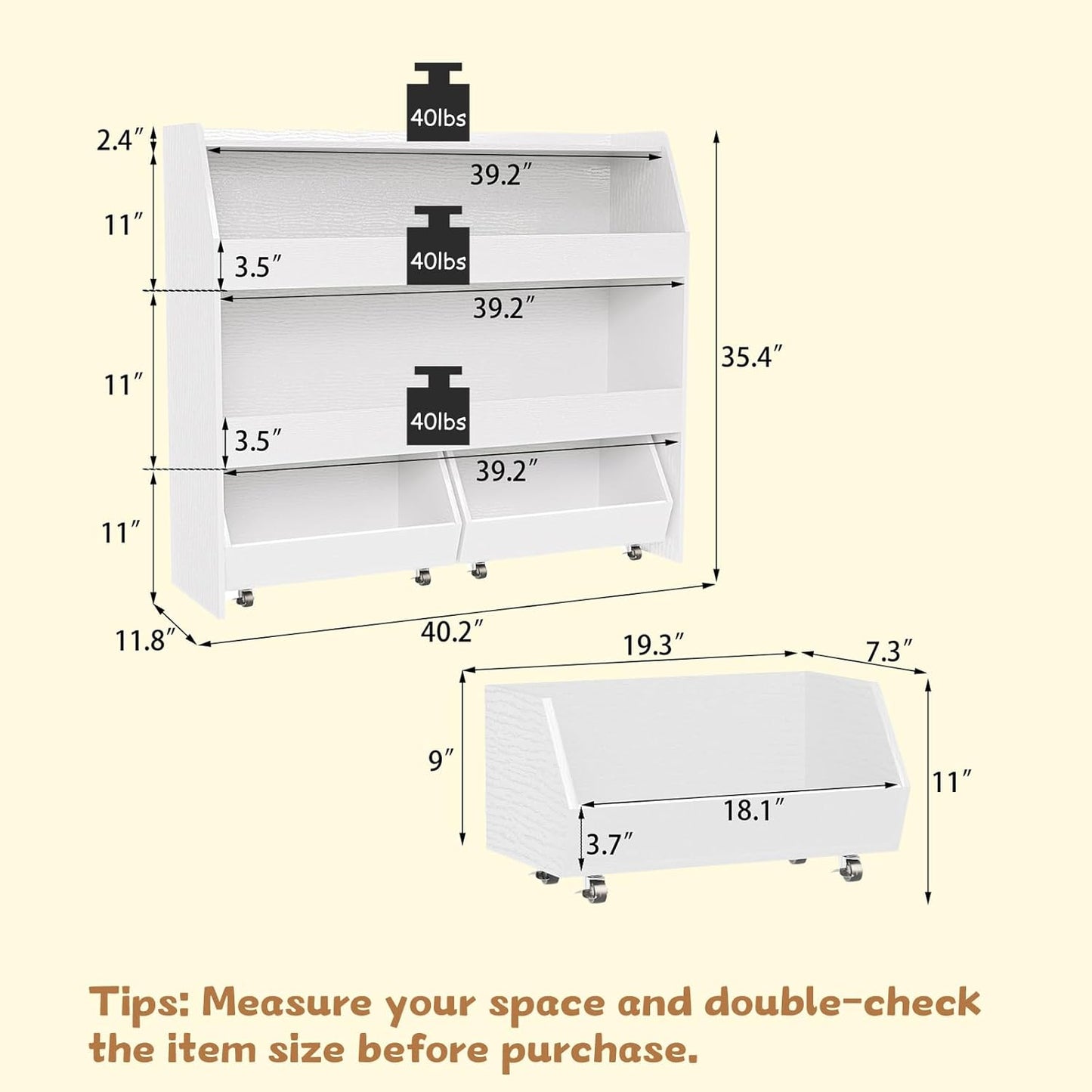 COZPAW Toy Storage Organizer, 3 Tier Montessori Shelf with Movable Bins, Toy Organizers Book Shelf for Kids Room, Playroom, Nursery (White)