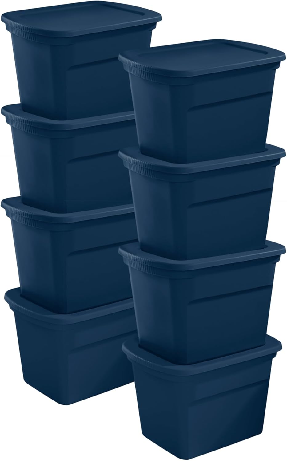 Sterilite 8-Pack Storage Tote, Plastic Container Bins with Lids, 18 Gallon, Marine Blue - Heavy-Duty Organizing Containers for Closet, Bathroom, and Office