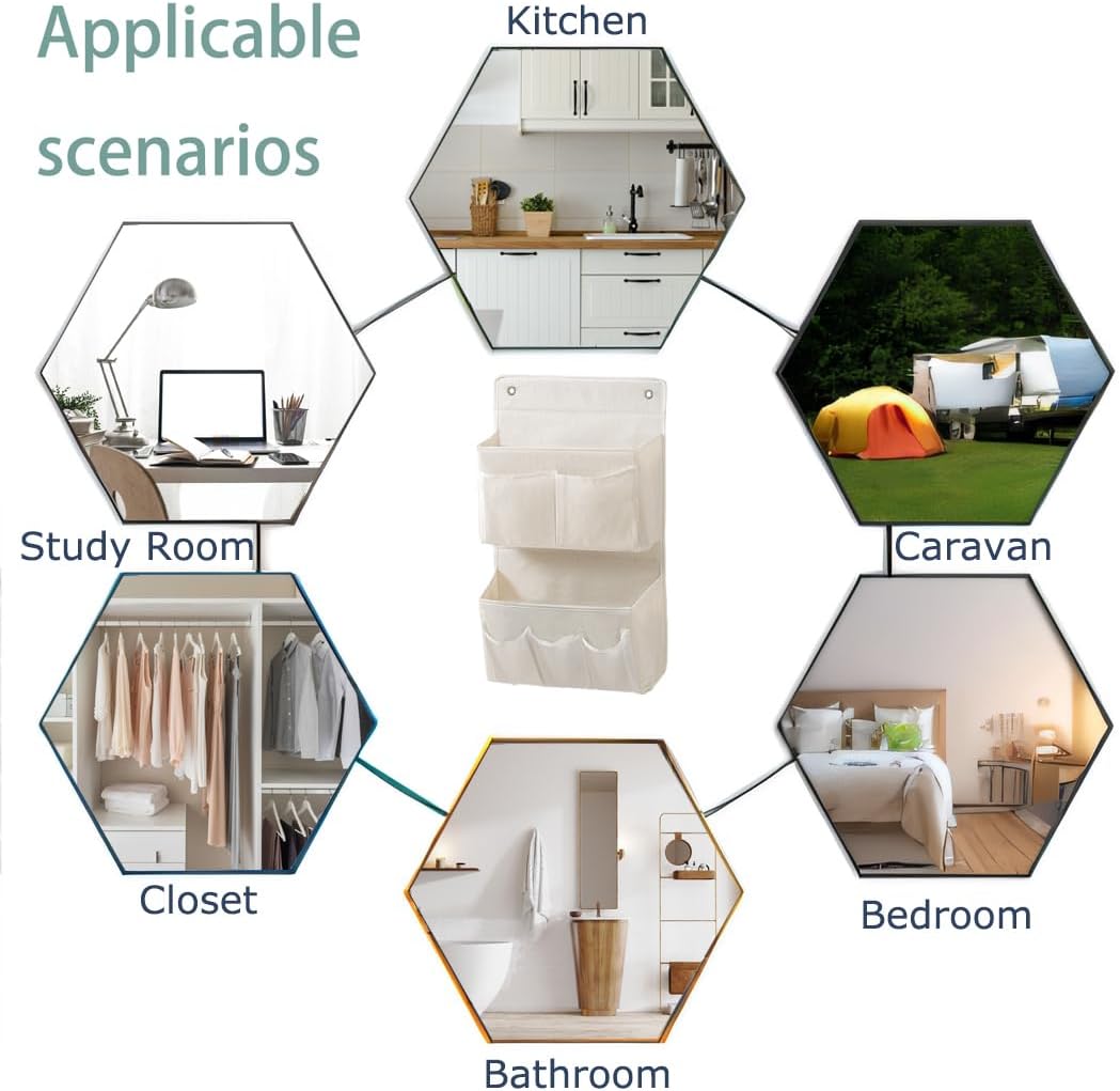 Wall Hanging Organizer – Over the Door Storage & Behind Door Organizer for Dormitory, Bathroom, Bedroom, Kitchen, Nursery, Space-Saving (White, 2 Pack)