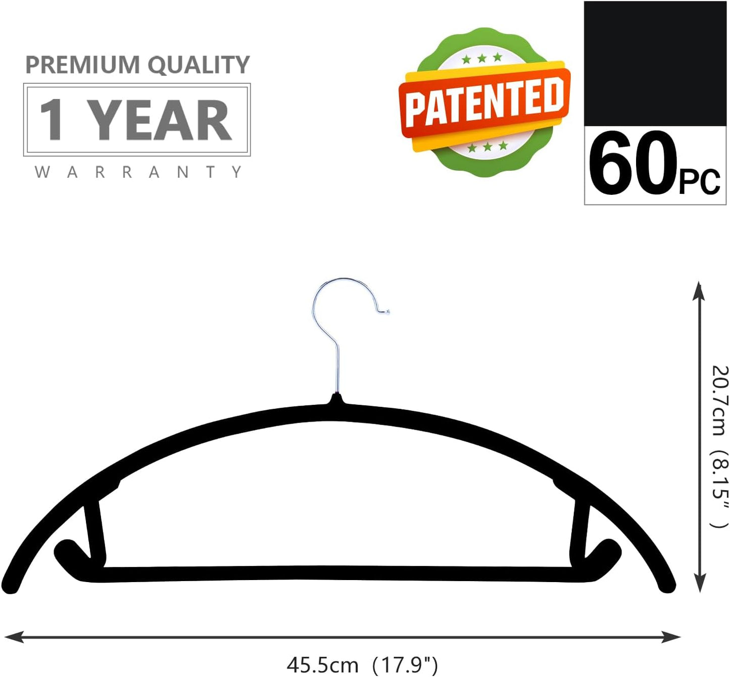 MIZGI Premium Velvet Hangers 60 Pack Heavyduty- Non Slip No Shoulder Bump Suit Hanger - Chrome Hooks,Space Saving Clothes Rounded Shape for Coat,Sweater,Jackets,Pants