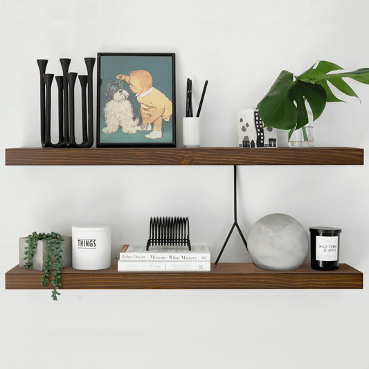 Homeforia Classic Walnut 48 inch Floating Shelf, High End Solid Real Wood Small 48inch Floating Shelves for Wall Mounted, 48in Floating Shelves, Heavy Duty Bracket, 48 X 6.5 X 1.75 inches, Set of 2