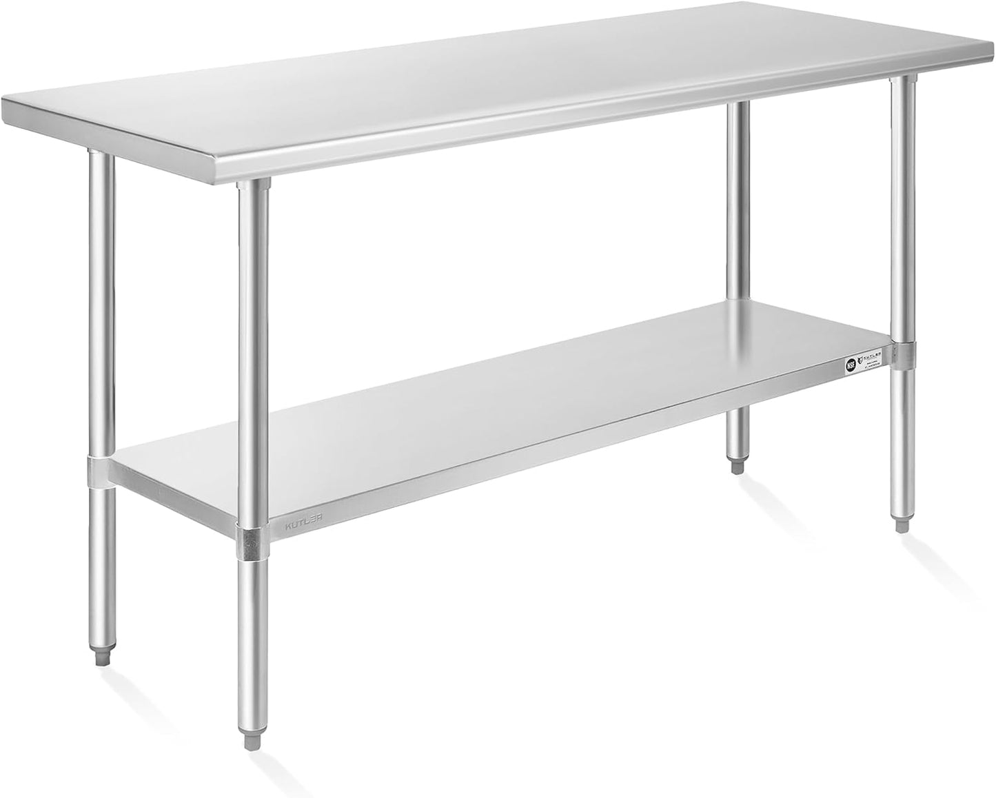 KUTLER Stainless Steel Table 24 x 60 Inches, NSF Heavy Duty Commercial Kitchen Prep and Work Table with Undershelf for Restaurant, Hotel, Home