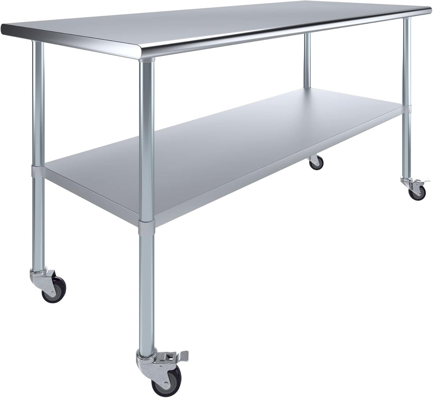 AmGood 72" Long x 30" Deep Stainless Steel Table with Casters
