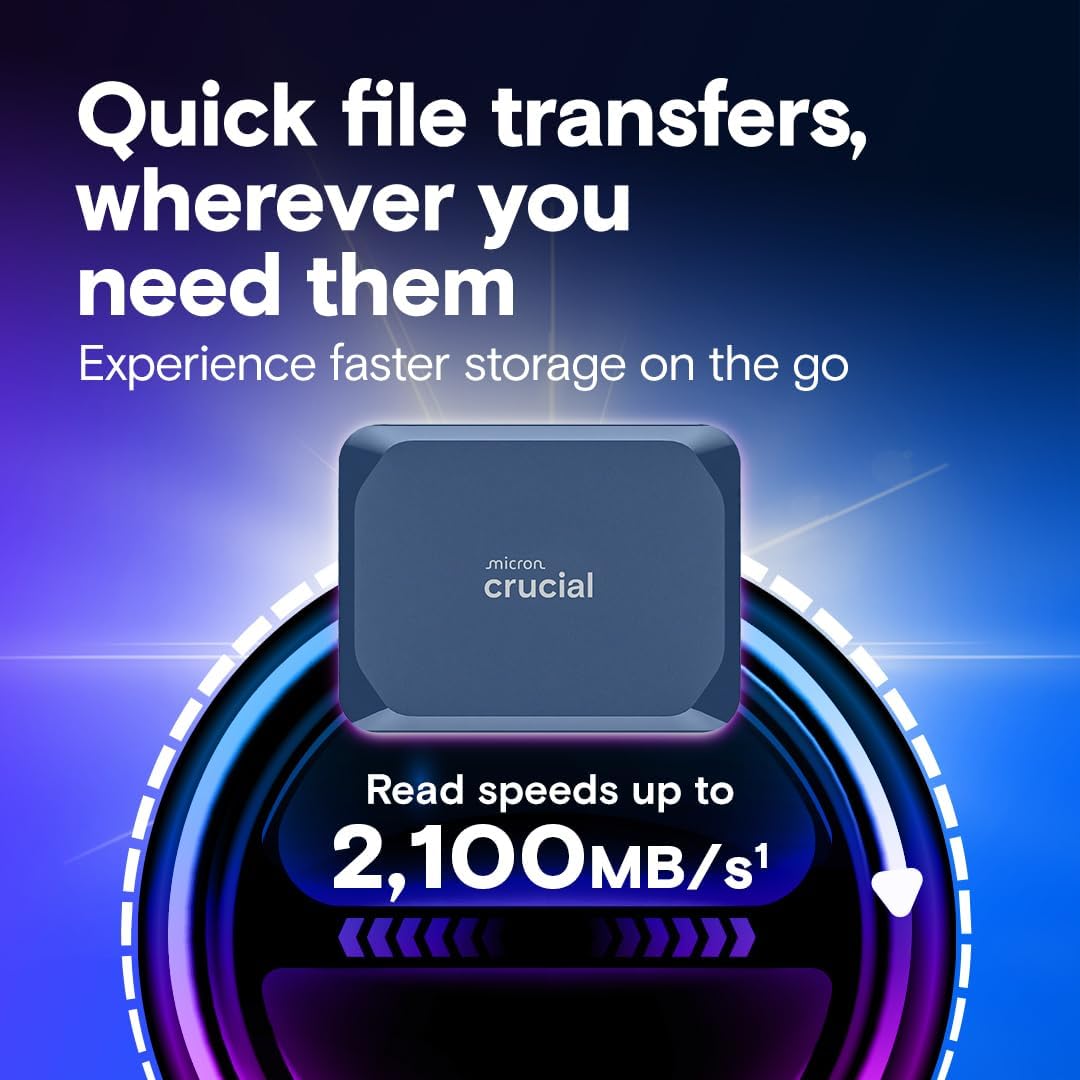 Crucial X10 2TB Portable SSD, Up to 2,100MB/s, USB 3.2 USB-C, External Solid State Drive, Compatible with Windows, Mac & Android, Durable Storage for Games, Photos & Files, Blue - CT2000X10SSD9-02