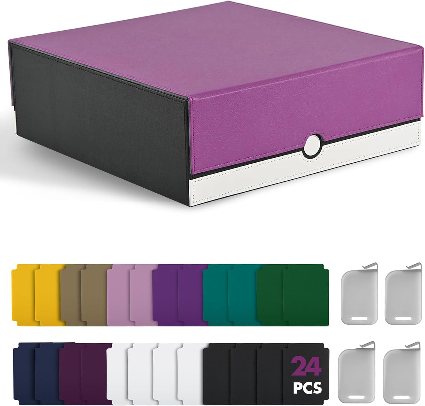 ZLCA Card Storage Box Holds 3200+, Deck Storage Case with 4 Stoppers, Card Organizer for TCG MTG PTCG(Purple& White)
