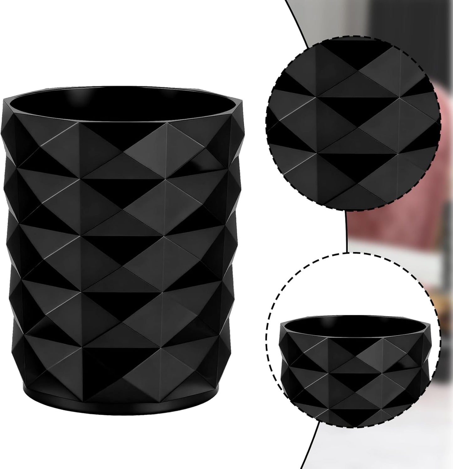 Acrylic Makeup Brush Holder Organizer, Black Makeup Brush Organizer, Stylish Pencil Holder for Desk, Cosmetics Brushes Cup Storage with Texture, Desk Accessories for Office, School, Home