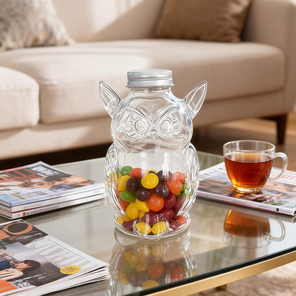 Owl Treat Jar, Airtight Glass Snack Container with Lid, Cute Owl Shaped Candy Pet Snack Jar, Clear Box Cute Container for Kitchen Food Storage