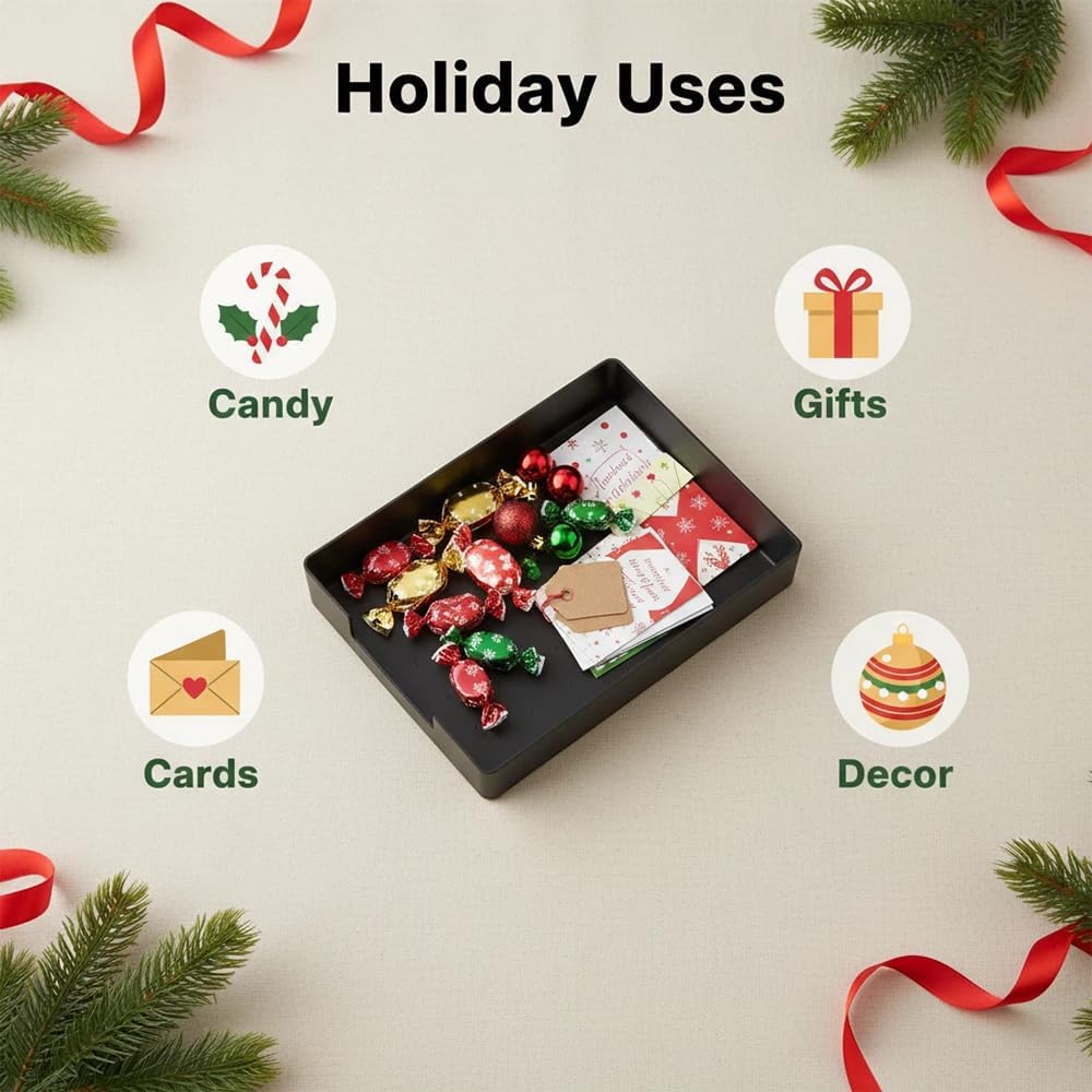 Letter-Size Tray, 2PCS Desk Drawer Organizer, A4 Stackable Plastic Paper Tray for Office, School, Home Storage and Holiday Party Organizer for Christmas Ornament Decorations (2X Black)