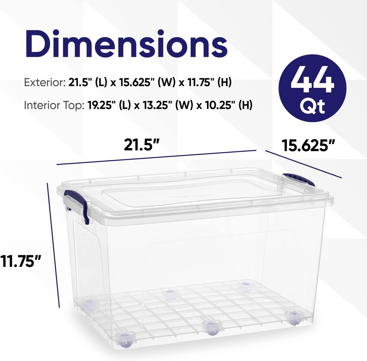 Superio Storage Bins with Lids- Clear Boxes for Organizing, Stackable Plastic Containers- BPA Free, Non-Toxic, Odor Free, Organizer for Home, Office, Dorm (8 Pack, 44 Qt (Wheeled))