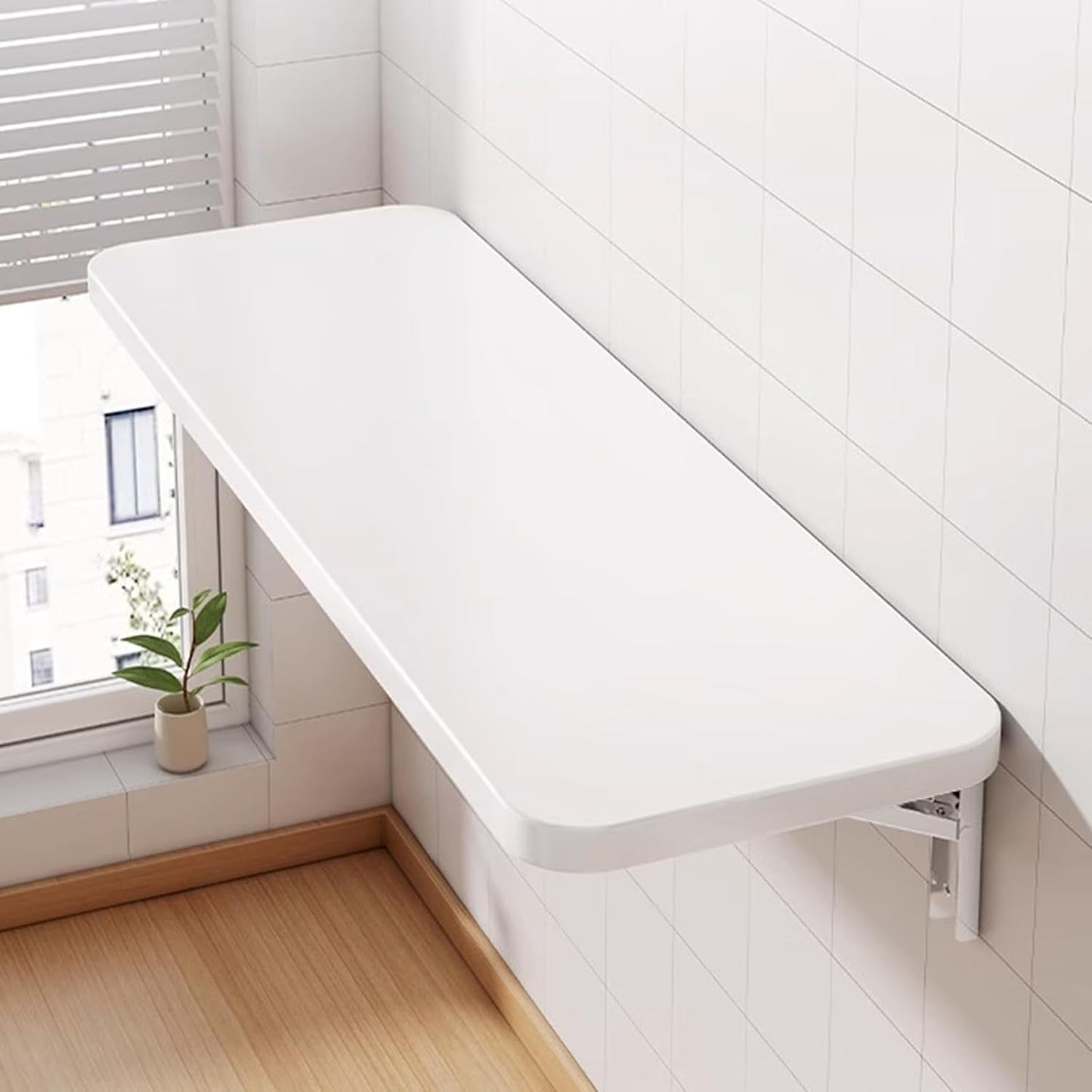 Wall Mounted Folding Wood Table, Folding Table with Heavy Duty Metal for Laundry Collapsible Shelf Brackets, Wall Mounted Desk Fold Down for Small Spaces White 100 * 50cm/39.3”*19.7”