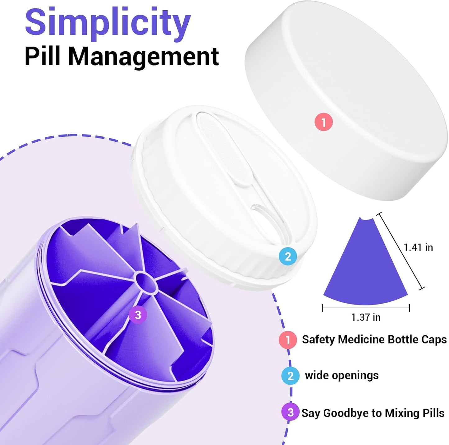 Betife Extra Large Supplement Organizer,Weekly Pill Organizer Bottle, Daily Pill Dispenser with 7 Large Compartments, Organizer to Hold 7 Day Vitamin Medication,21 labels and a cleaning brush (Purple)