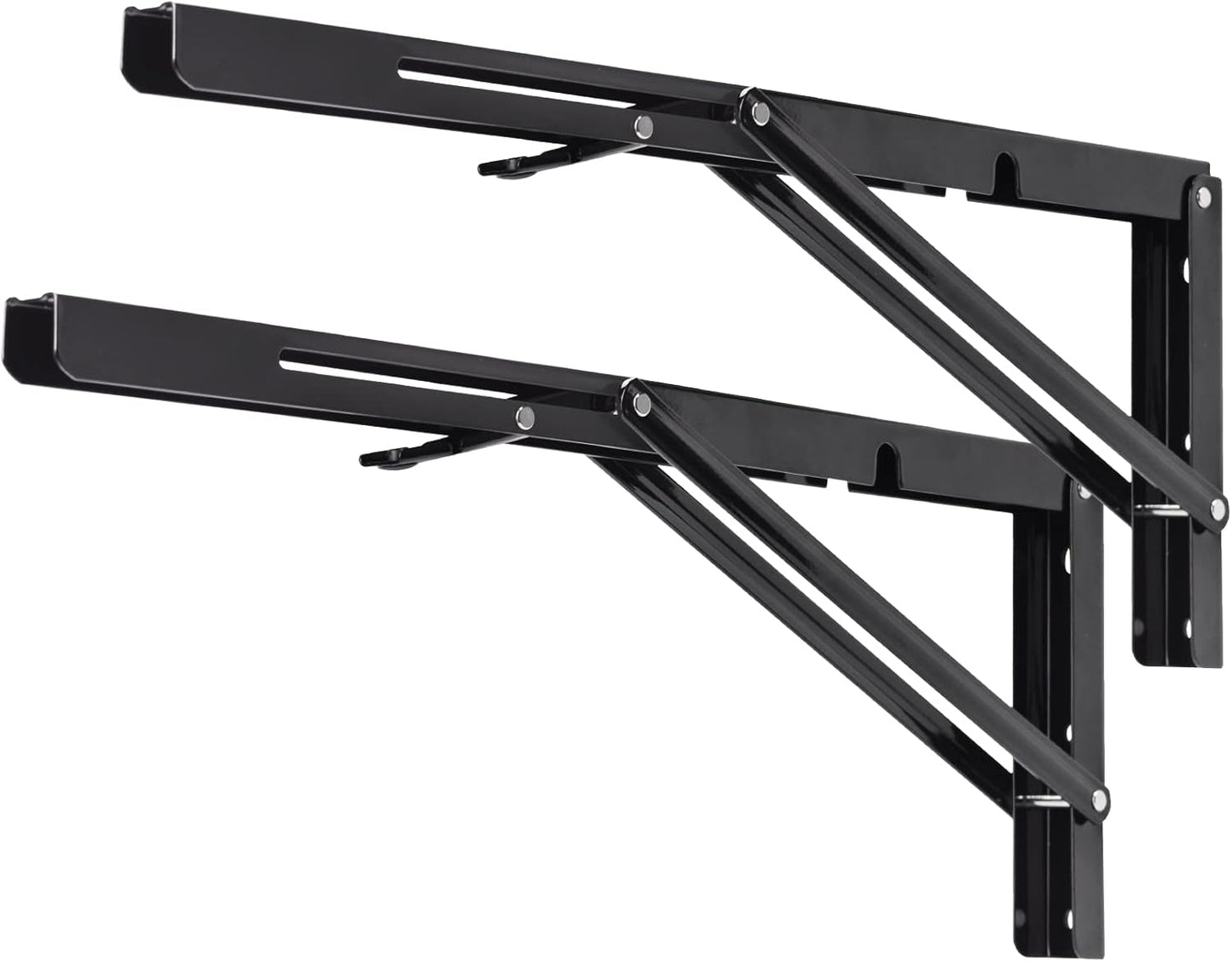 YUMORE Folding Shelf Brackets, 18 Inch Heavy Duty Collapsible Shelf Bracket, Black DIY L Bracket for Workbench Folding Table Hinge, Max Load: 330lb, 2 Pack