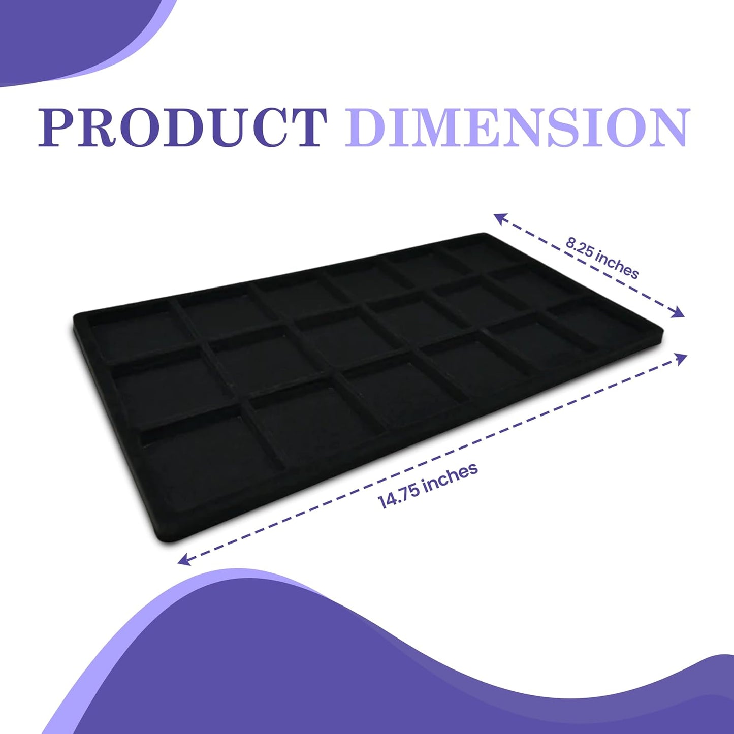 Novel Box 5 Pack 18-Slot Black Liner Jewelry Storage Tray Inserts 14.75x8.25x1 Inches - Jewelry Organizer Pad for Drawers & Store Displays - Jewelry Display Pads for Rings Earrings & Pendants